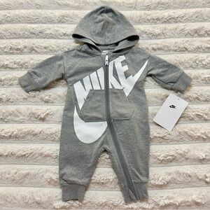 NWT Nike Grey Heathered Hoodie Zip Up Spellout Onesie